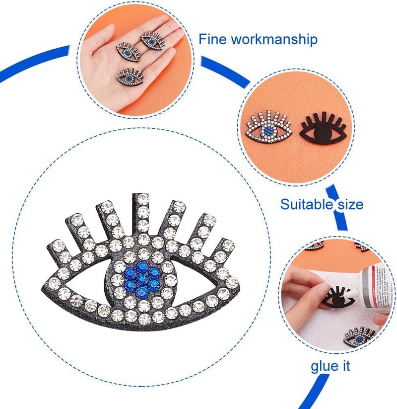 BEUNITONE 20pcs Evil Eye Embroidered Applique Patches Bling Rhinestone Beaded Patches Sew on Sparkling Eye Patches Crystal DIY Decorative Applique for Clothing Jeans Jackets Handbag Shoes DIY Decor - Image 3